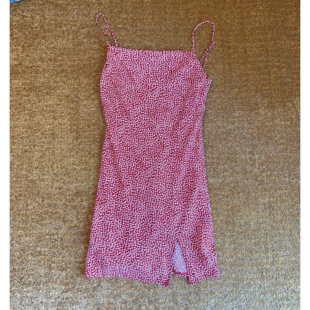 Princess Polly Peppa Mini Dress Floral Red Ditsy Sundress Women's 4 Cotton Linen